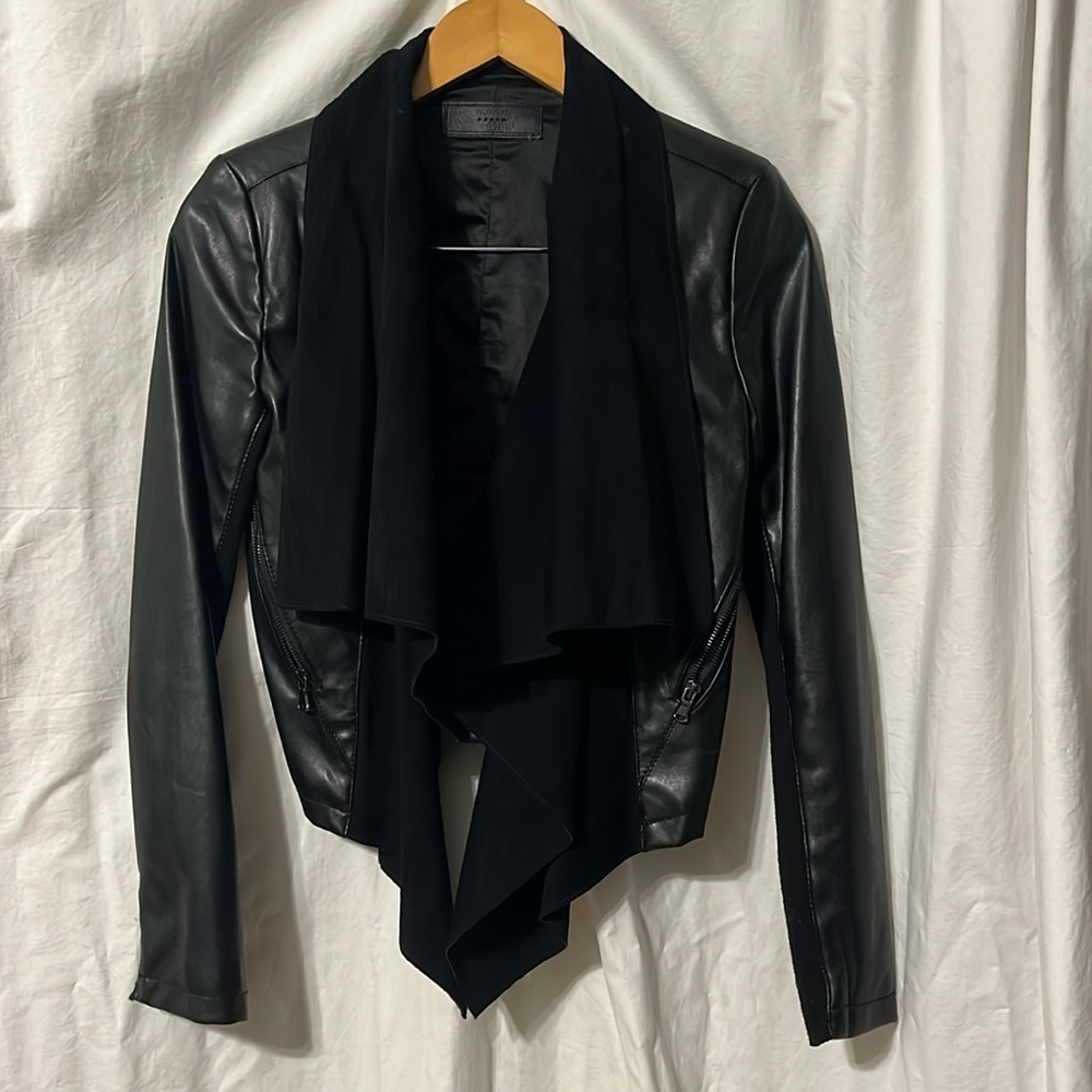 Blank NYC Faux Suede and Leather Drape Front No Zip Jacket